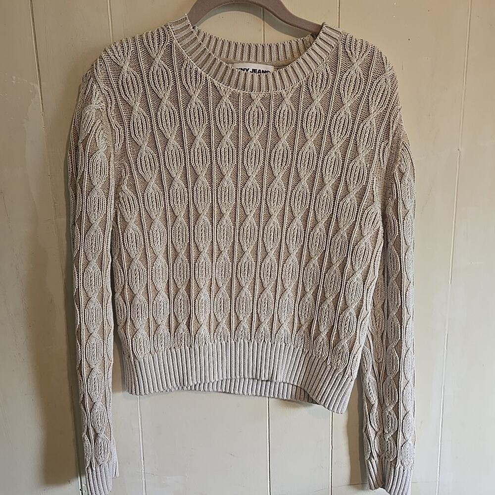DKNY Women's 100% Cotton Cable Knit Crop Sweater Large